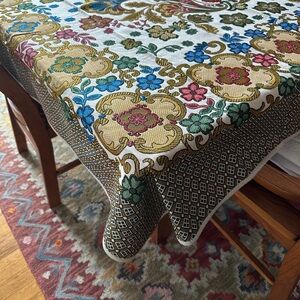 Red, Blue, Green, Gold jewel colors Floral Tablecloth 114x60 in. never used